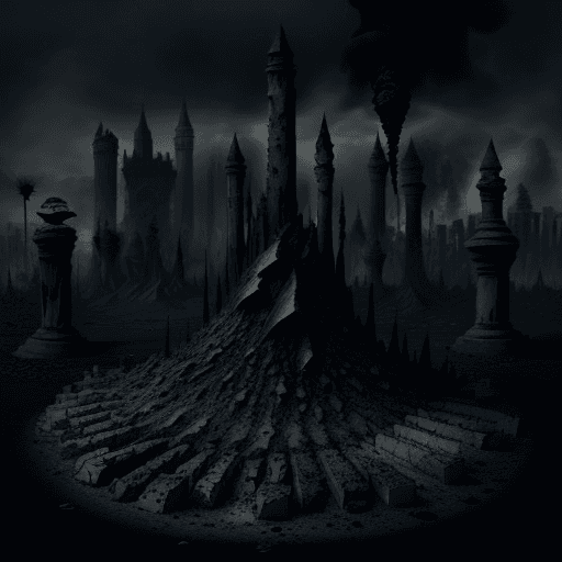AI generated: a distopic and terrorific land made of  ashes, ashes, aches and more ashes.