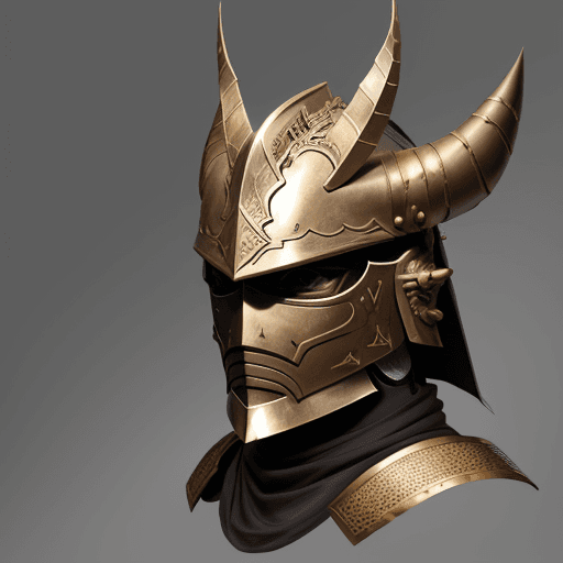 AI generated: Majapahit great commander ,armored, horned helmet, spear, sword, bronze, visible face
