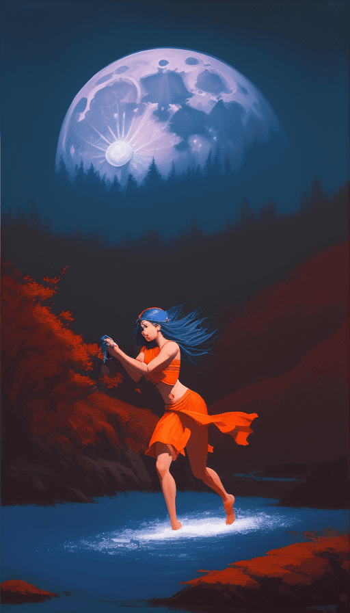 AI generated: the moonlight in bloom, painting, in the style of bay area figurative art, orange, realist figure pa...