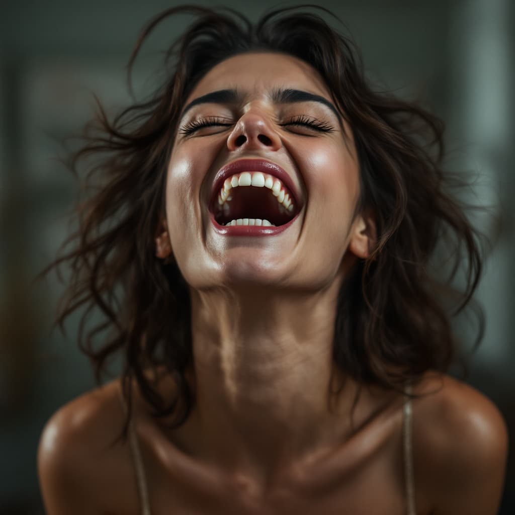 AI generated: a woman screaming with orgasm happiness