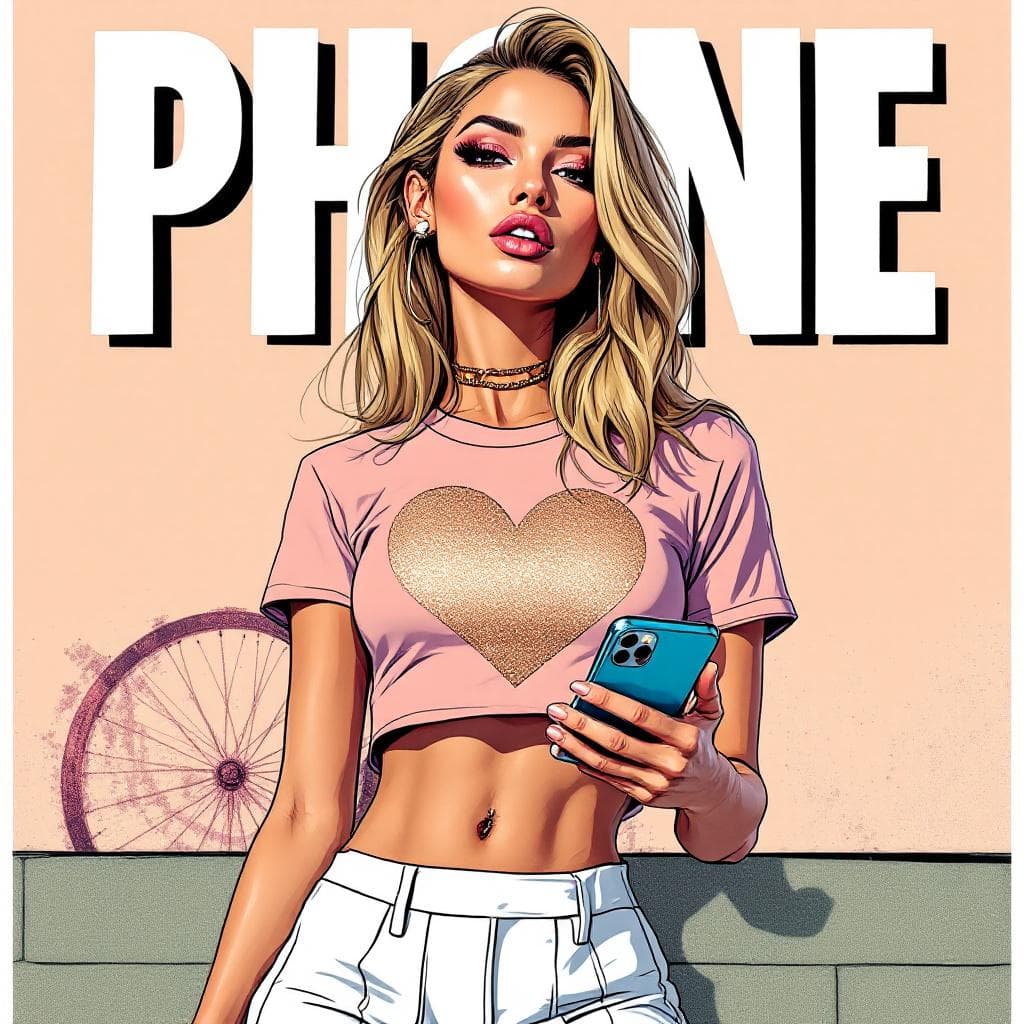 AI generated: Cartoon illustration, comic book cover featuring a gorgeous blond Woman, slightly-wavy long hair, bo...