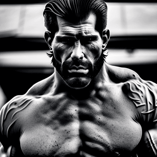AI generated: 9:16 long shot wide angle photo of a rugged dark stubbled face Italian John Doe macho trucker extrem...