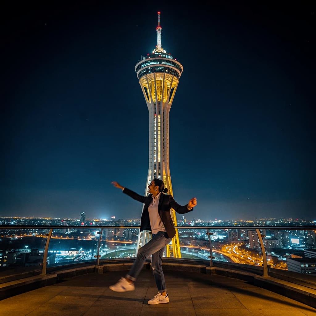 AI generated: Dnacing in milad tower in tehran