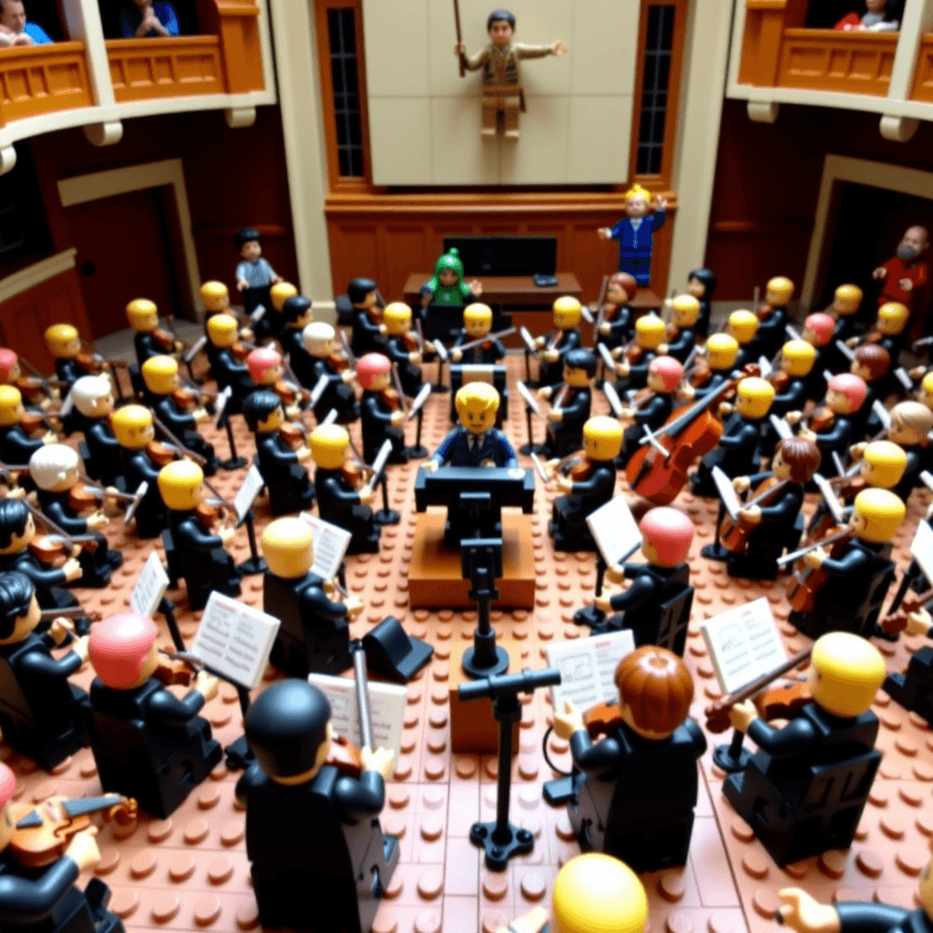 AI generated: Orchestral Performance: A view from the conductor's podium looking out at a full symphony orchestra....