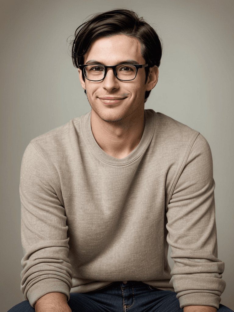 AI generated: high-resolution, one young adult male portrait, casual vibe, in his thirties, short casual dark hair...