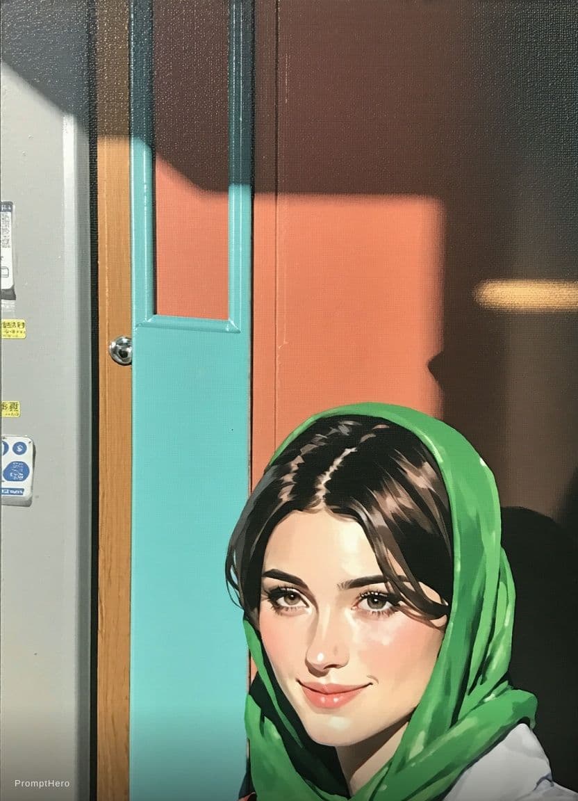 AI generated: couple wiht a woman with a green scarf around her neck, a character portrait by Sim Sa-jeong, cgsoci...