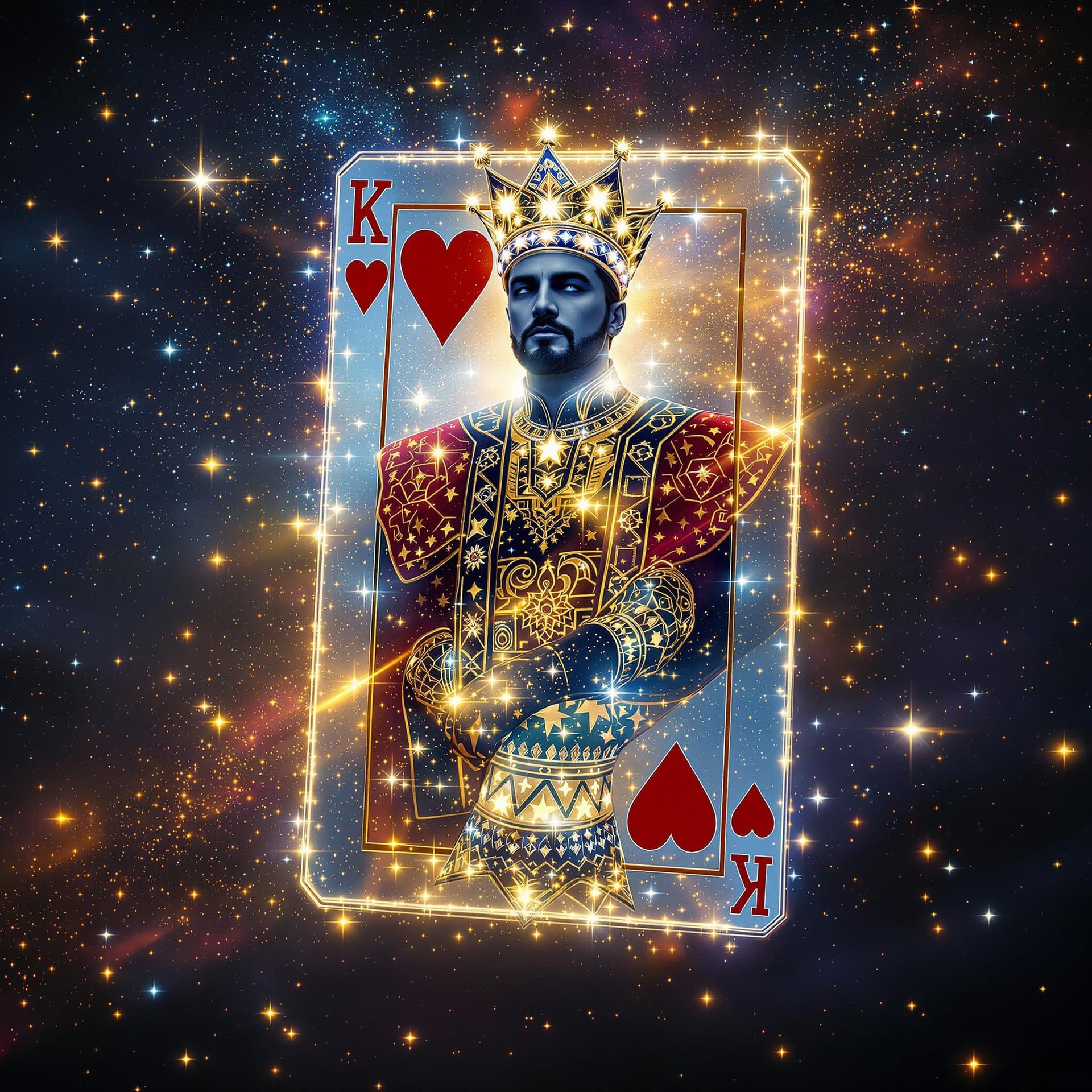 AI generated: Witness the extraordinary transformation as the King of Hearts card comes to life as a 3D hologram, ...
