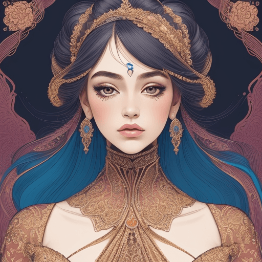 AI generated: style portrait of ( 1), adorned in her iconic outfit.long detailed dress, accentuated with intricate...