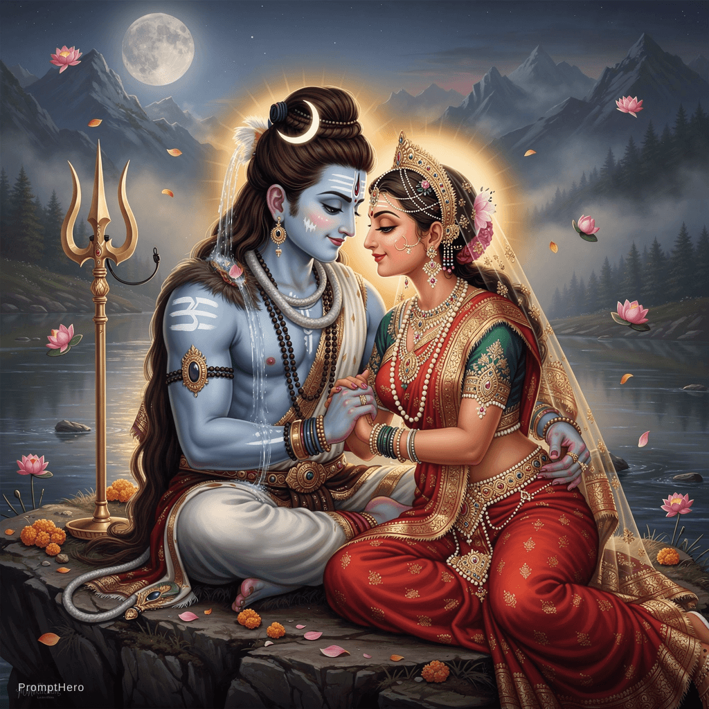 AI generated: Unique shiv parvati love image
