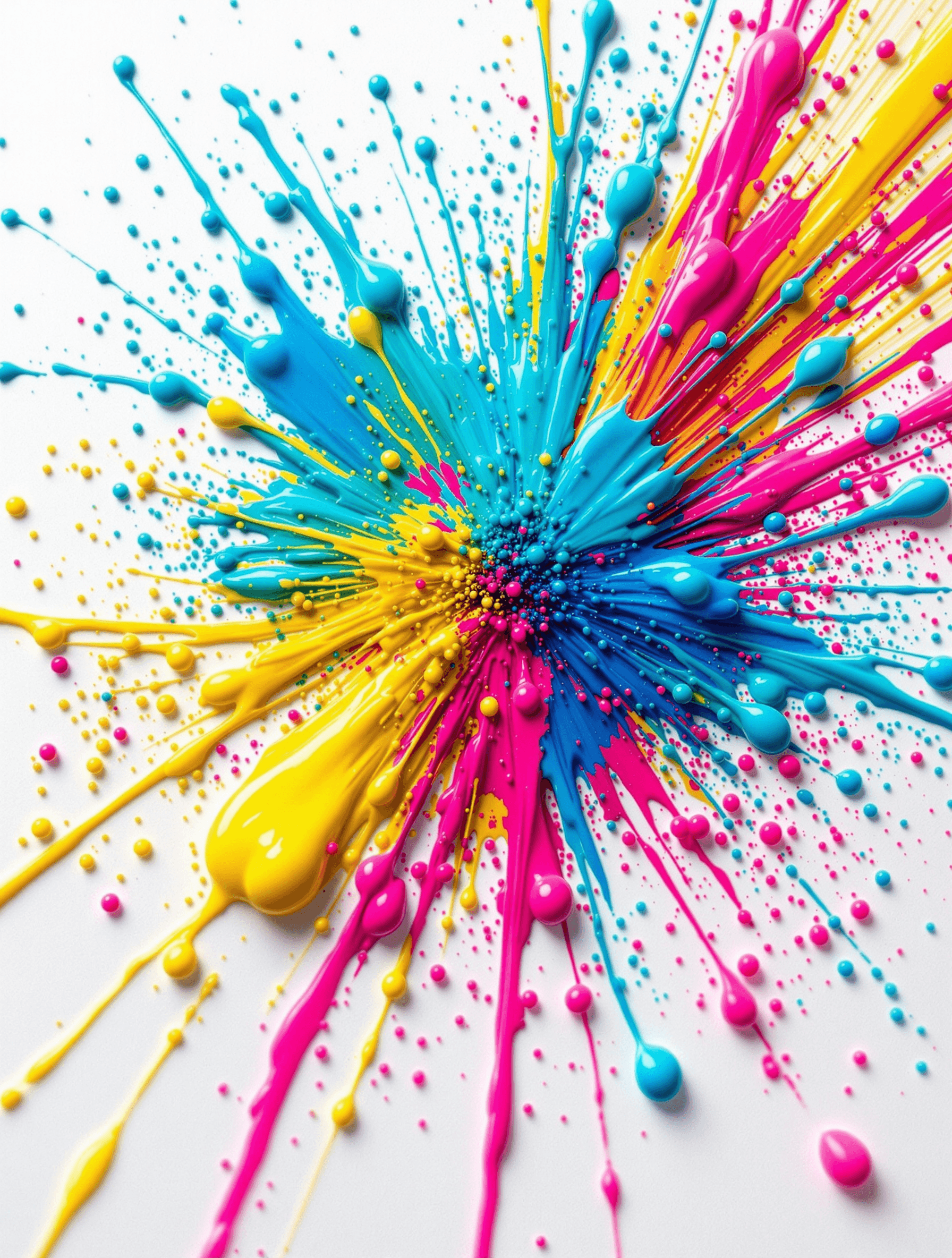 AI generated: A high-detail macro photograph of vibrant, colorful paint splatter on a smooth surface. The image ca...