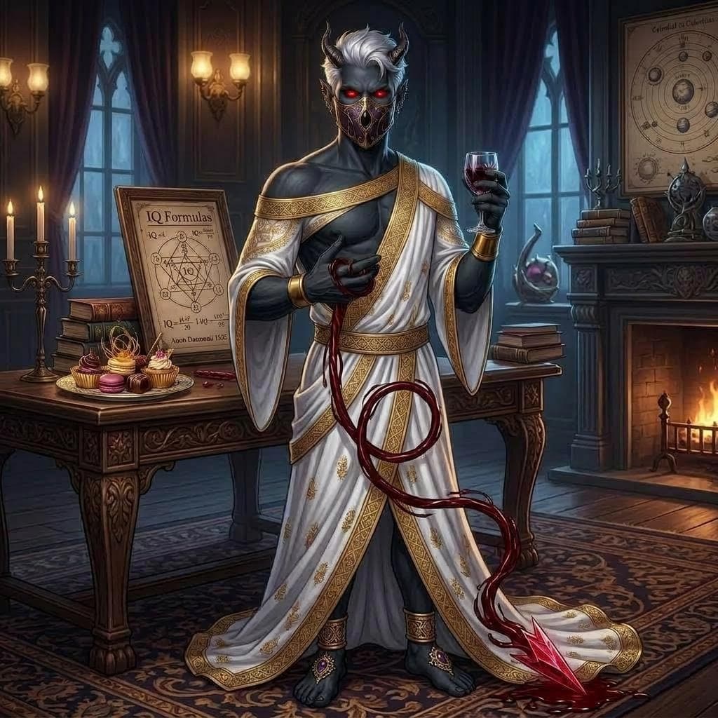 AI generated: can you give him blood red eyes