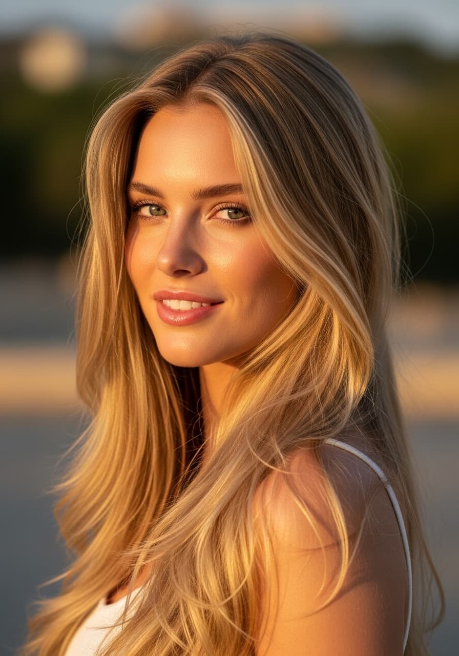 AI generated: gorgeous long silky blonde haired woman