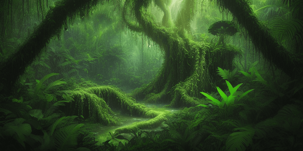 AI generated: A lush rainforest. Photorealistic.
We are able to see underground.
Roots of numerous plants are tang...