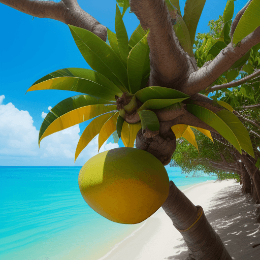 AI generated:  Quiero un mango cayendo de un arbol en la isla