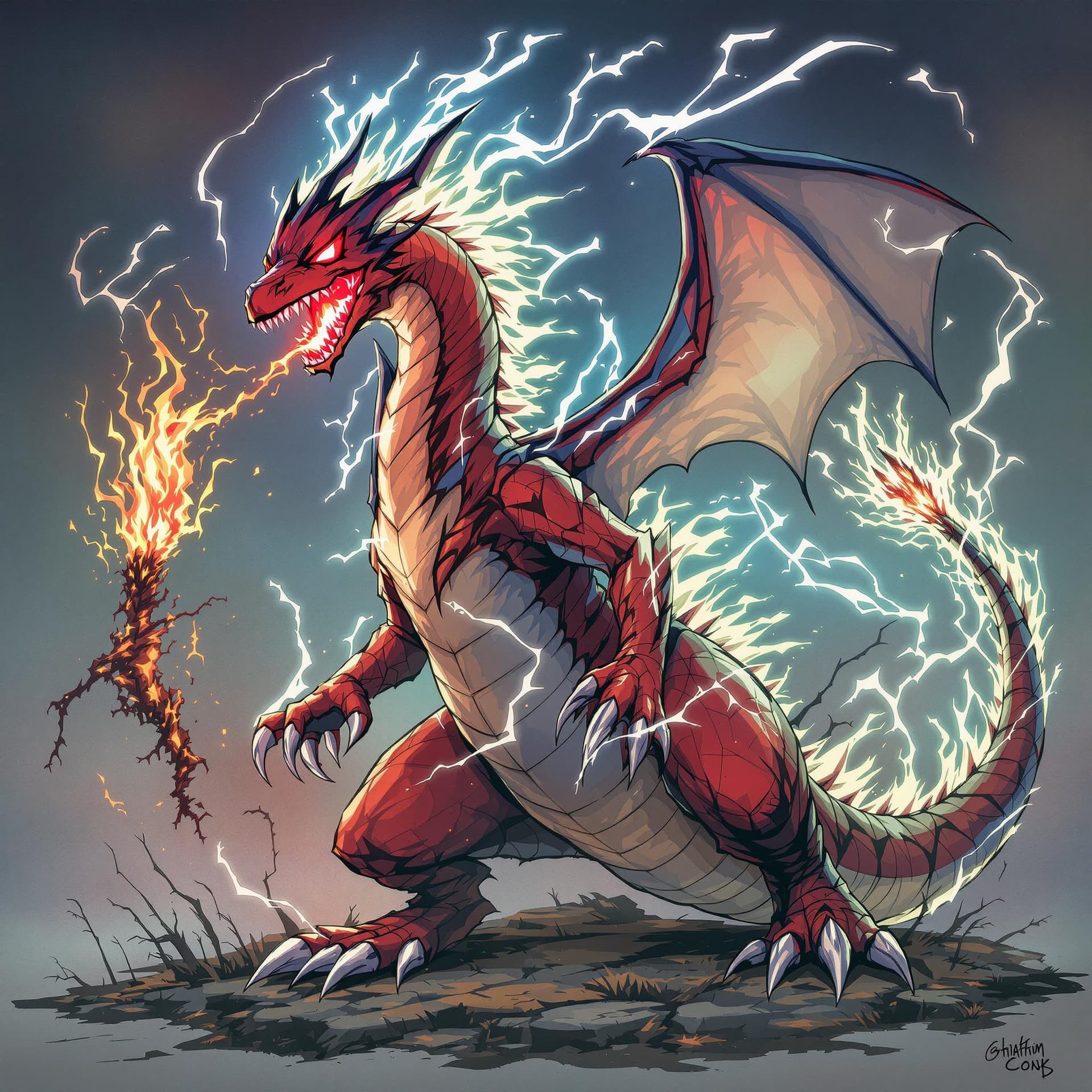 AI generated: Ghost-themed illustration of Charizard with demonic elements