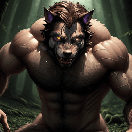 AI generated: Werewolf Transformation, An incredibly detailed image of a man in the throes of transformation into ...