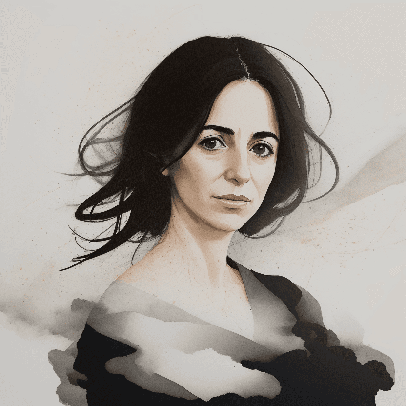 AI generated: Portrait of a Spanish writer Almudena Grandes, in the style of video montages, nature-inspired, mini...