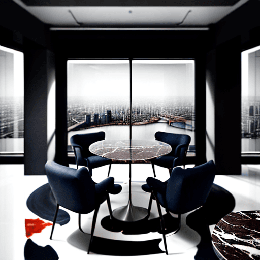 AI generated: high resolution photography interior design, living room with 3 fabric dark blue armchairs with smal...