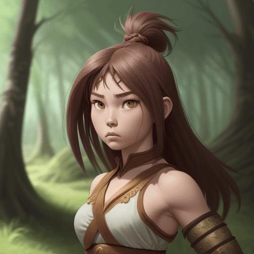AI generated: Animated Young warrior girl that's live in the forest. 