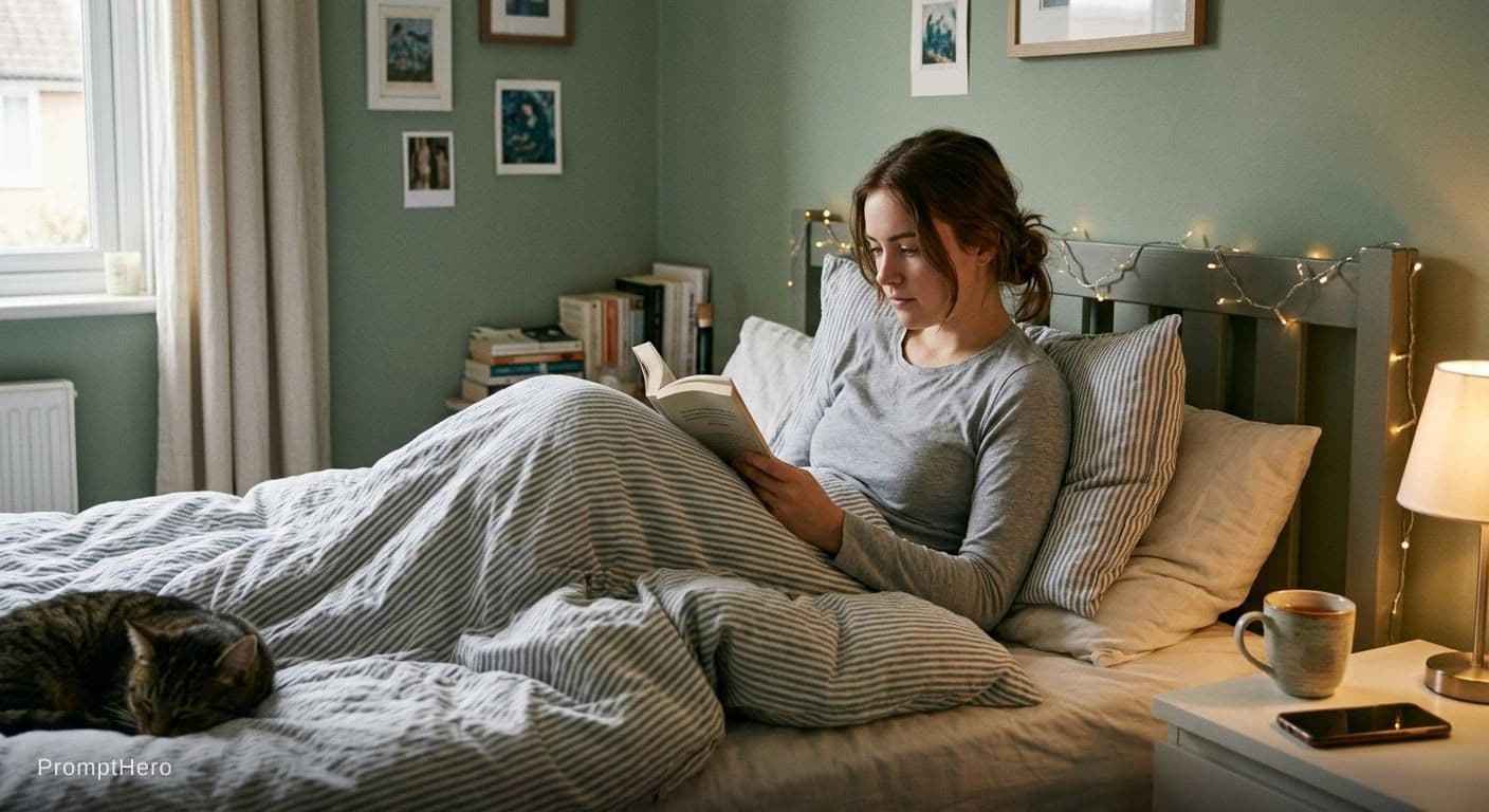 AI generated: girl in bed by herself
