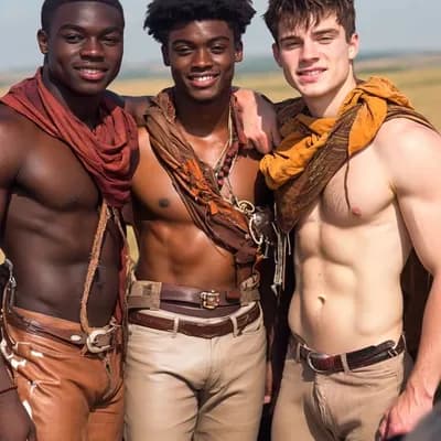 AI generated video: A group of fit men pose for the camera, the camera moves closer, their abs do not move 