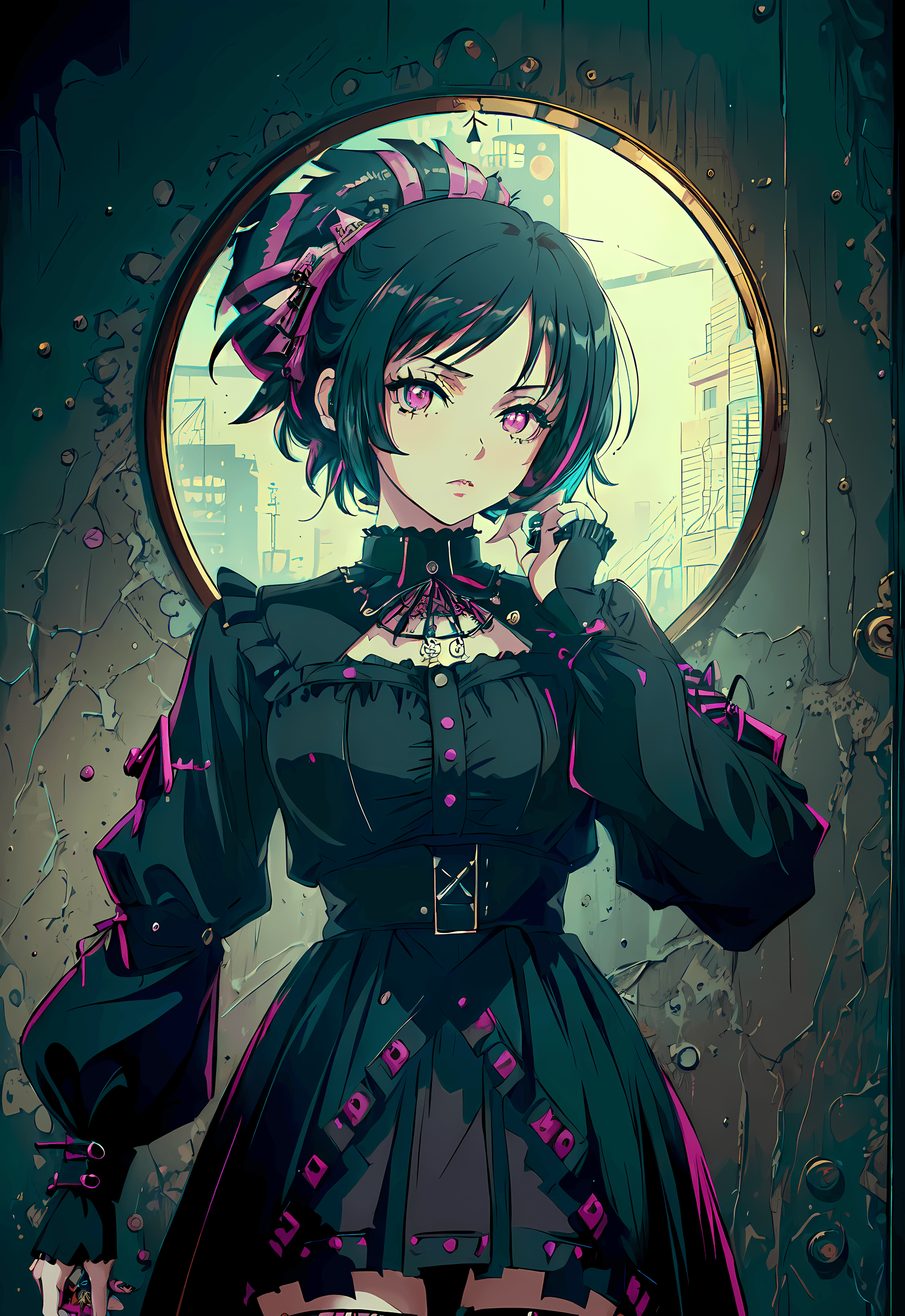 AI generated: (masterpiece, award winning, high quality:1.2), 1girl, solo, Detailed Face, Pink eyes, Japanese subc...