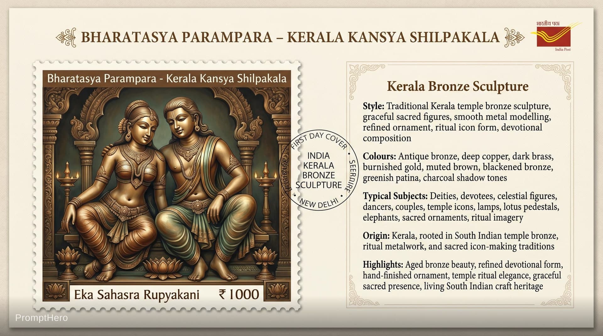 AI generated: Create a 16:9, 4K premium commemorative First Day Cover envelope inspired by India Post heritage des...