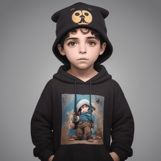 AI generated: un niño con una sudadera anaranjada con capucha  de dibujos animados que lleva un sombrero, en el es...