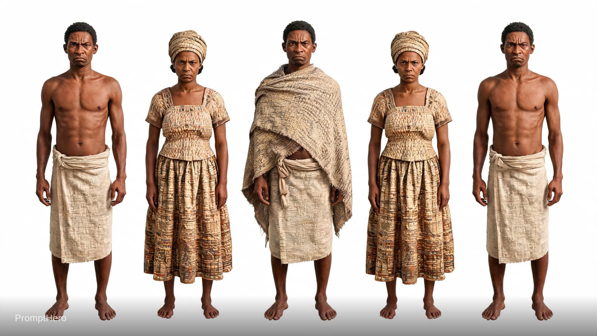 AI generated: turn into photo realistic photo make Madagascar African  settlers from 1825 village front view symme...