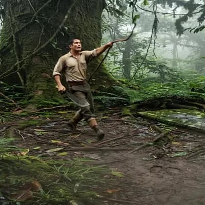 AI generated video: SCENE LOCK: static tripod, same vertical framing and geometry, natural 35mm lens, fixed jungle landm...