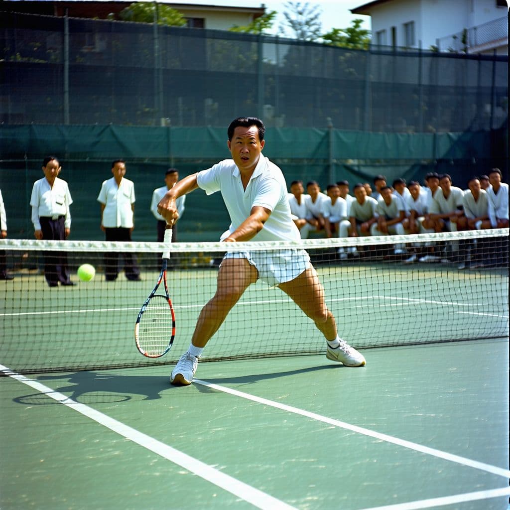 AI generated: pol pot playing tennis against everyone