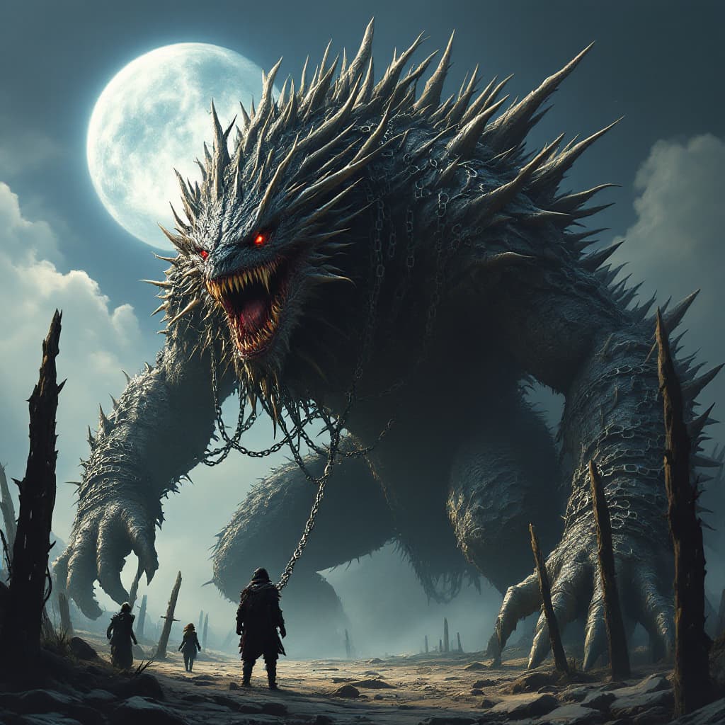 AI generated: gigantic grotesque dragon monster resembling nergigante from monster hunter world. the creature is c...