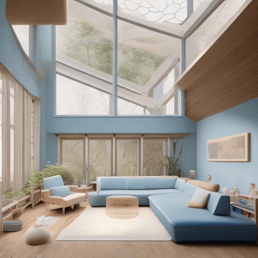AI generated: High resolution photography interior design, dreamy sunken living room conversation pit, wooden floo...