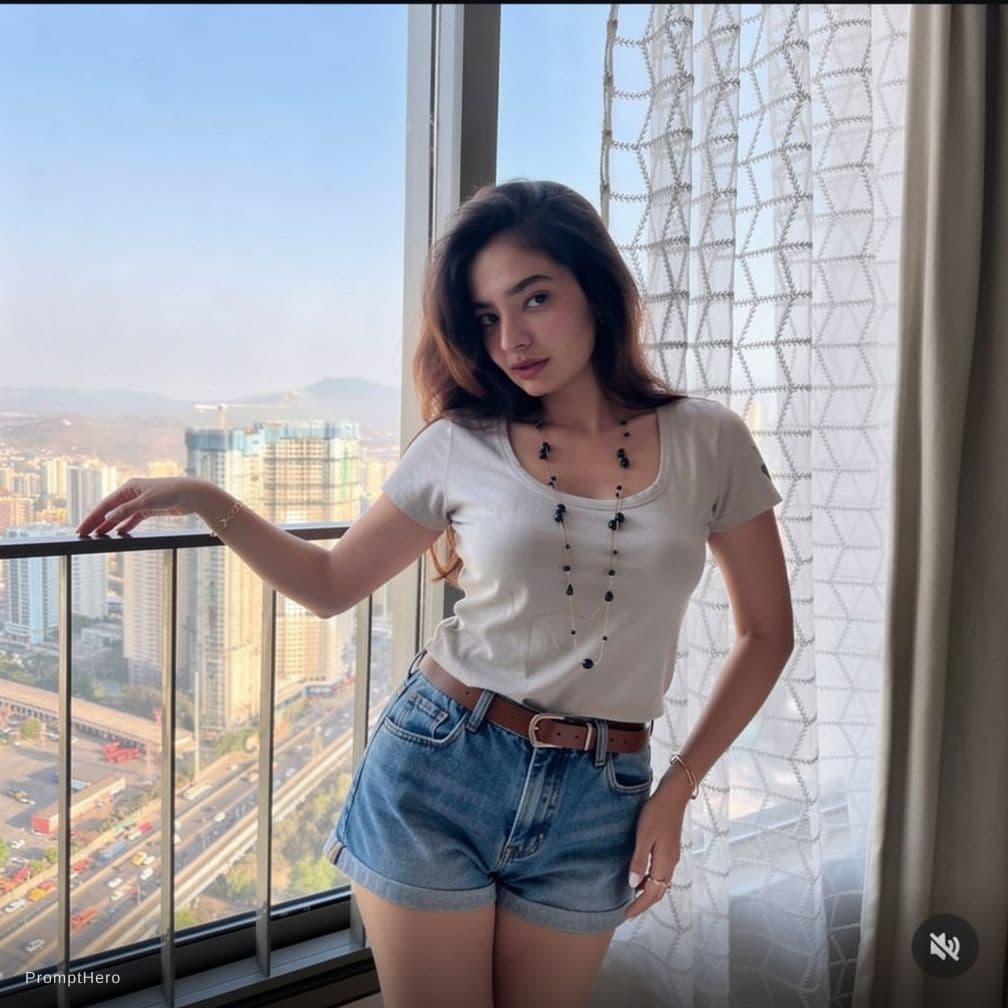 AI generated: plunging neckline shirt, short jean shorts
