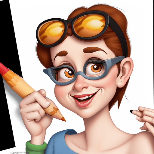 AI generated: Caricatures pencil drawing, cute woman, mid-20's, color pencils, in the style of Pixar, hilariously ...
