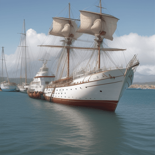 AI generated: imagen futurista 
de un puerto donde hayan contenedores y barcos 