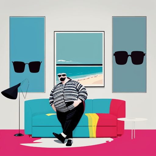 AI generated: illustration-american style, minimalistic, poster graphic of a room with a view of the ocean, in the...