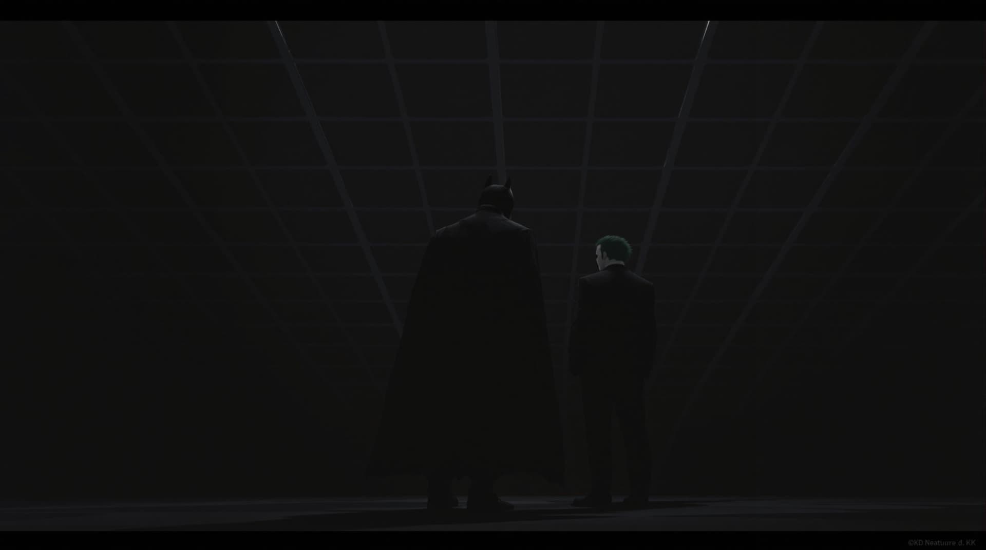 AI generated: high resolution cinematic photo, the black silhouette batman and joker meeting scene, monochromatic,...