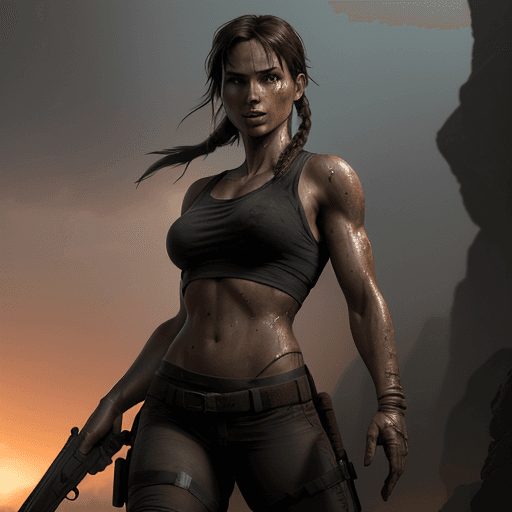 AI generated: "An extraordinary photo captures the entire body of lara croft, in ultra-realistic detail. Bathed in...