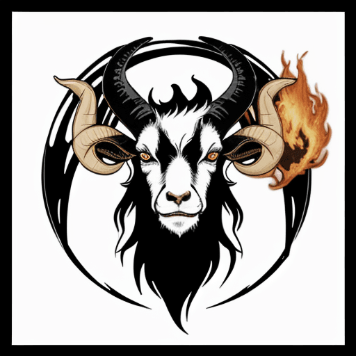 AI generated: 2d, vector, logo, burning goat head. big horns