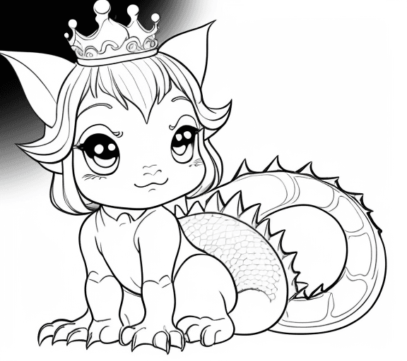 AI generated: cartoon sweet baby dragon like princess style with only the lines so i can paint it and fit the canv...