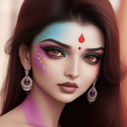 AI generated: closeup of a woman who looks like aishwariya rai, tara sutaria, a wearing artistic pastel colorful f...