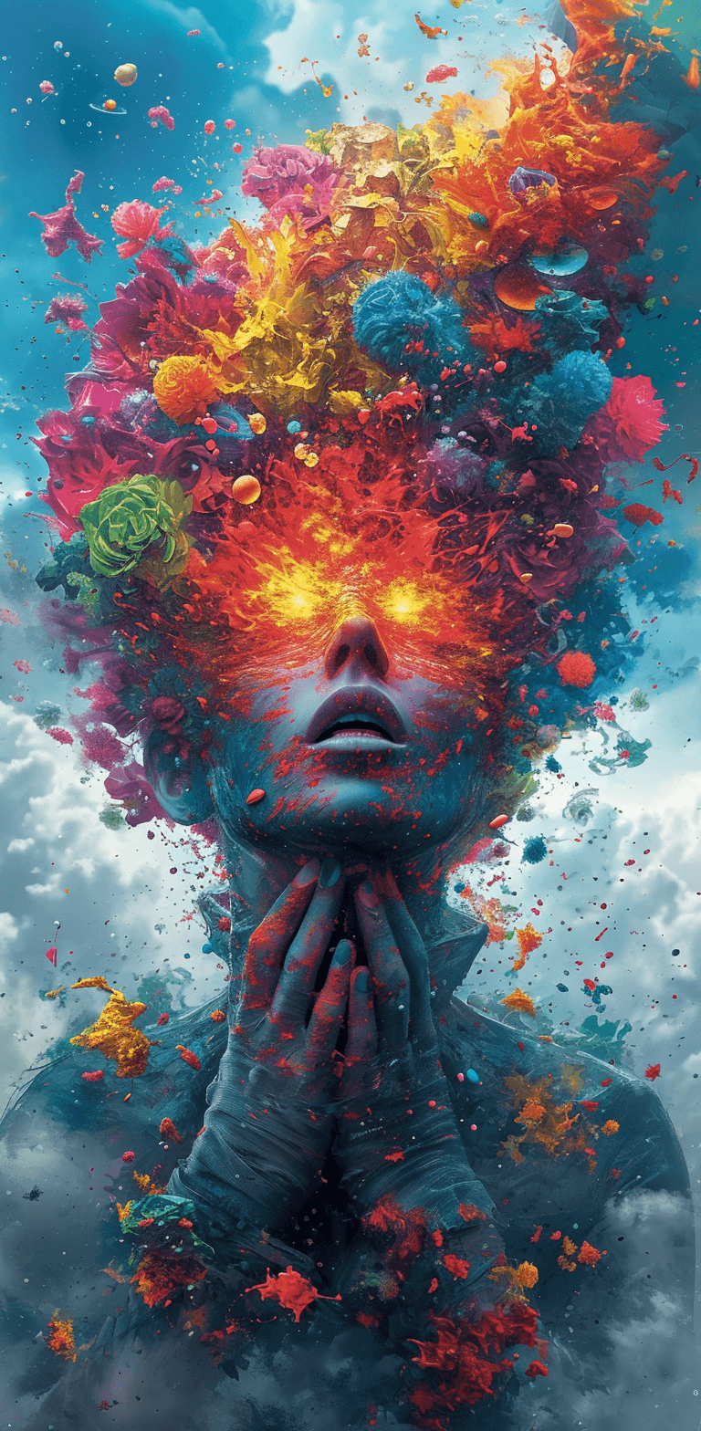 AI generated: a surreal picture with a woman's head in it, in the style of swirling colors, aleksi briclot, cosmic...