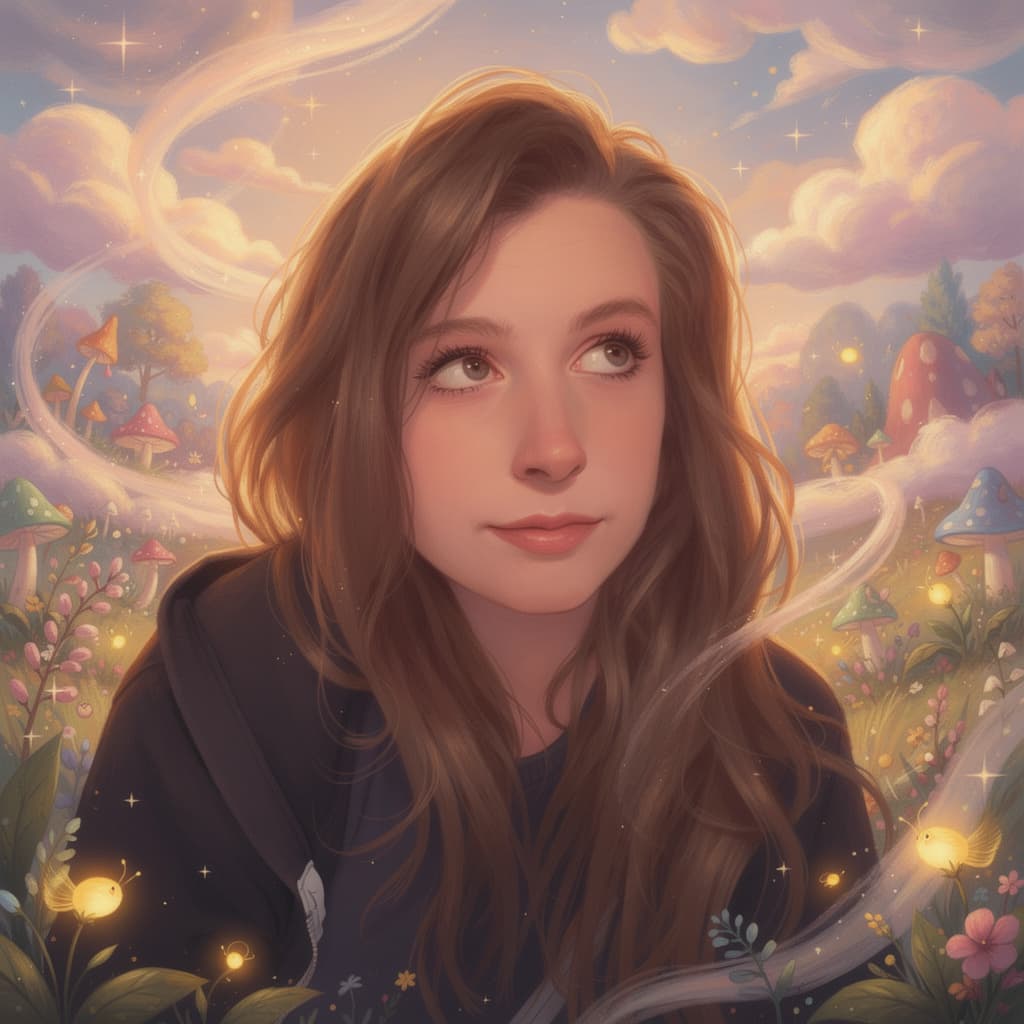 AI generated: A dreamy, whimsical fantasy illustration, glowing with soft magical light, surrounded by floating sp...