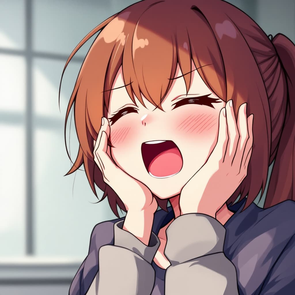 AI generated: waifu with brown hair, moaning anime, ahegao face
