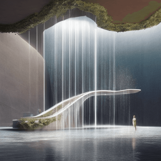 AI generated: architecture, water co-habitation, design, rising sea levels, conceptual, level changes, flowing, fr...