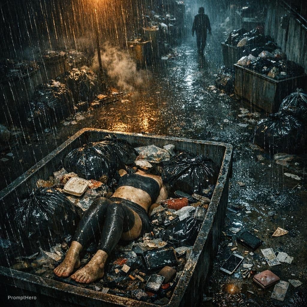 AI generated: A scene from a neo-noir horror crime thriller set in a landfill in a small provincial town in South ...