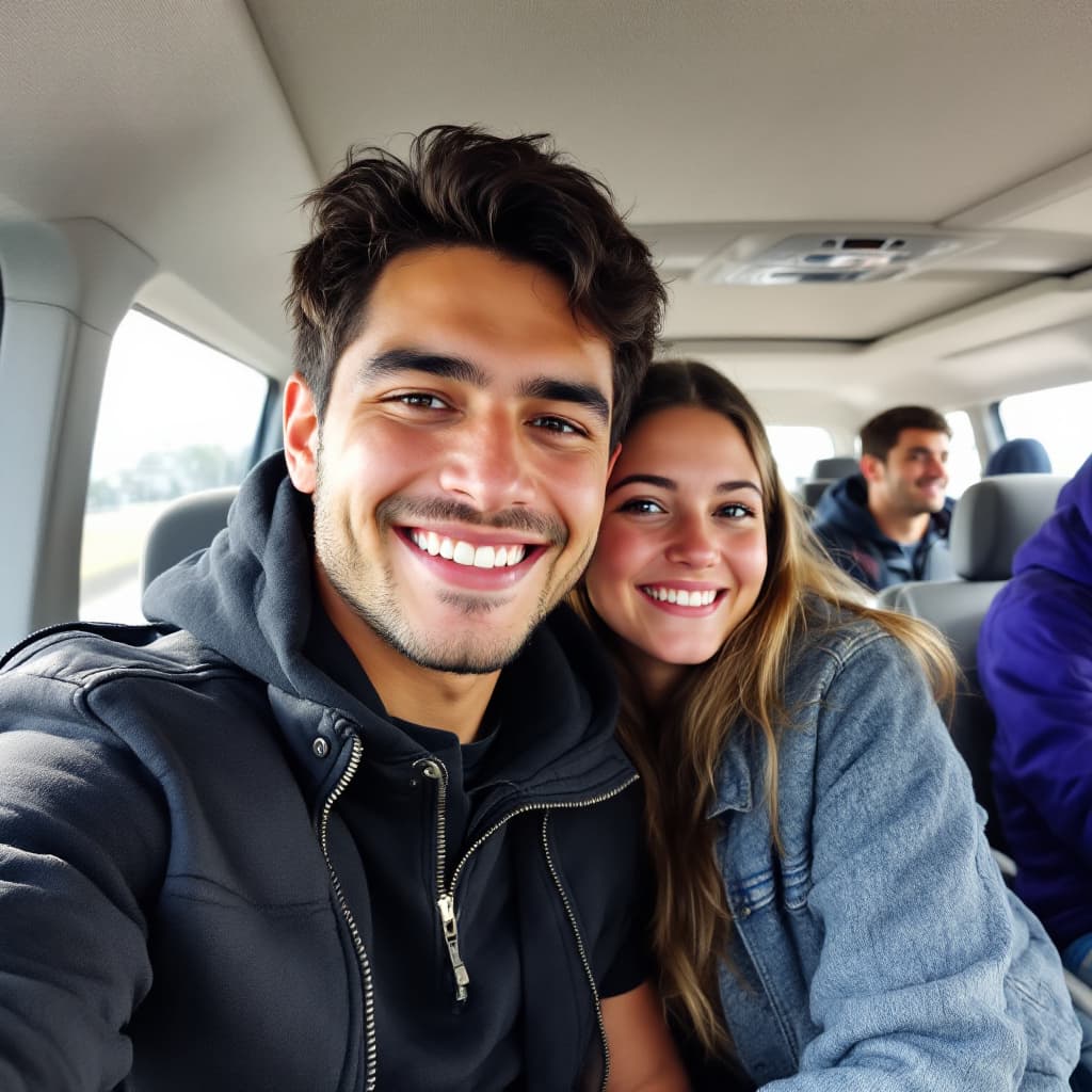 AI generated: Foto de un alumno español que está estudiando un año académico en EEUU en el grado 11 y está con su ...