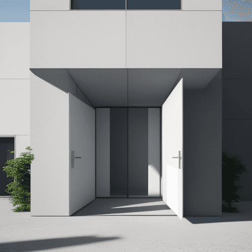 AI generated: Photography of an architecture design buildings,buildings symmetrical shape ,minimalist design,small...