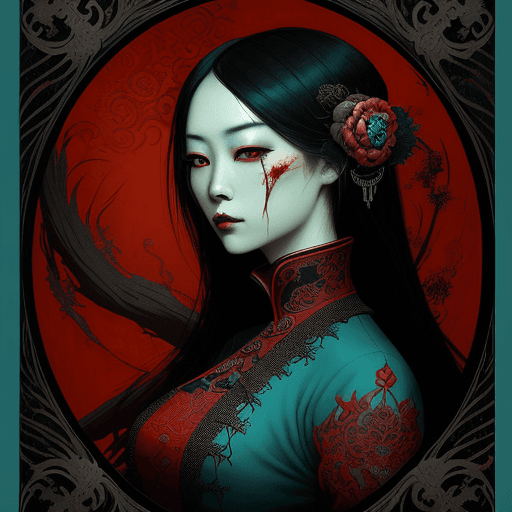 AI generated: A painting of an Asian woman, in the style of gothic art, meticulous design, highly detailed illustr...